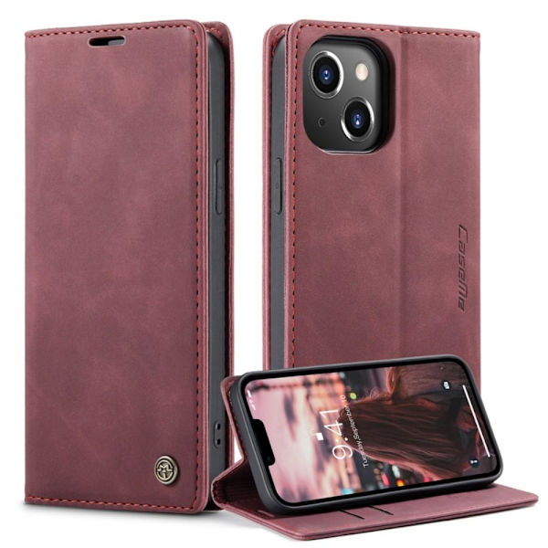 CASEME Retro lompakkokotelo iPhone 14 - Punainen Red