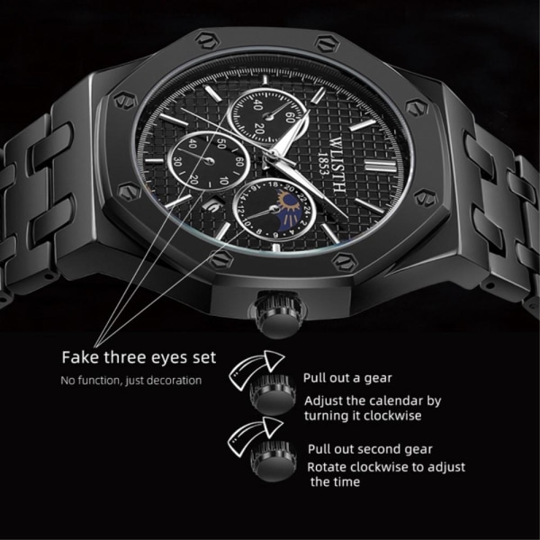 Armbåndsur Mann WLISTH Mote Analog Kvartsur Luminous Black