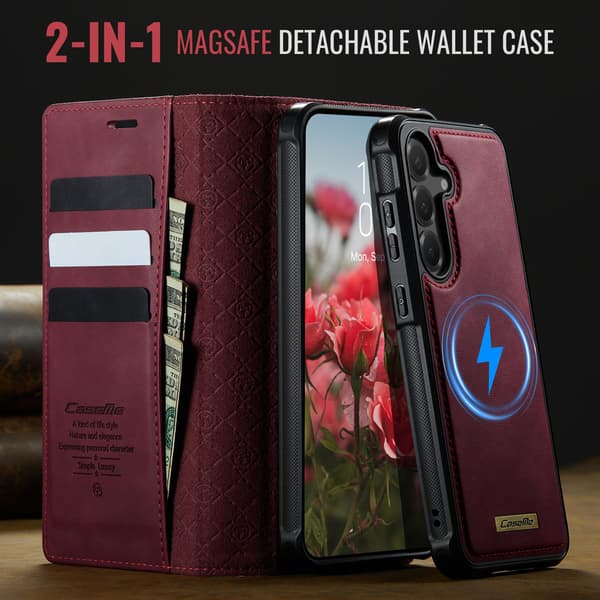 CASEME Til Samsung Galaxy S25 / S24 Lommebokdeksel Magnetisk Avtakbar RFID Beskyttelse Red