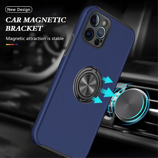 iPhone 14 Pro Max Finger Ring Kickstand Hybrid Case - Blå Blue