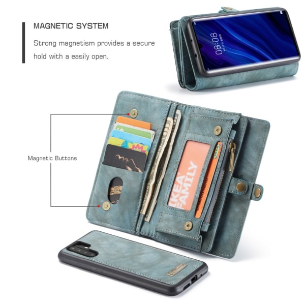 Huawei P30 Pro CASEME Retro läder plånboksfodral Blå Blå