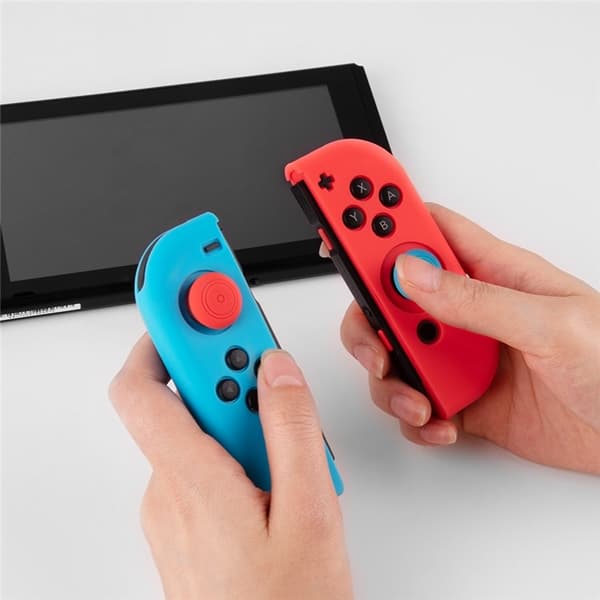 Silikondeksel kompatibelt med Nintendo Switch + tommelgrepsbeskytter - Rød/blå Blue