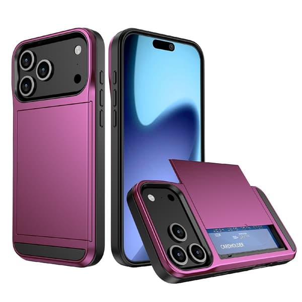 Telefondeksel med skyvbar kortholder til iPhone 18 Pro / 17 Pro Pink