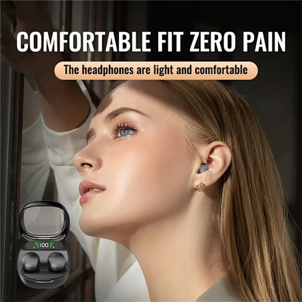 Trådløse hovedtelefoner In-Ear HiFi Stereolyd Bluetooth -Sleep HD Baslyd - Sort Black