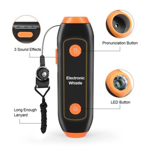 Säkerhet Lykta Domare Elektronisk visselpipa SOS Ficklampa Nöd Svart