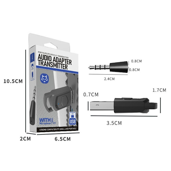 For Sony PS5 PS4 PC Hodetelefon Bluetooth USB 3.5mm Lyd Sender Trådløs Mottaker Black