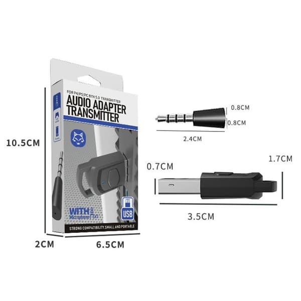 Sony PS5 PS4 PC - kuulokkeille Bluetooth USB 3.5mm Audio Transmitter Langaton vastaanotin Black
