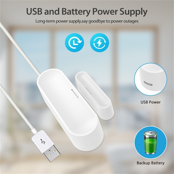 Matter Thread Dørsensor USB-drevet magnetisk Smart Home Sensor Vinduesalarm White