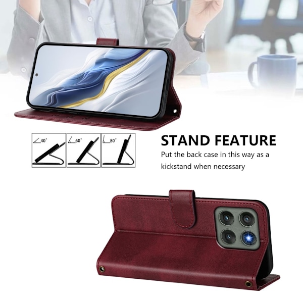Motorola Edge 60 Pro 5G Suojakotelot Lompakko Teline Retrokuvio Nahkainen Red
