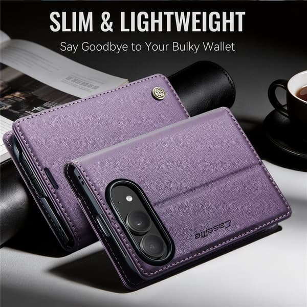 CASEME Telefonpungcover med blank litchi tekstur til iPhone Duo Purple