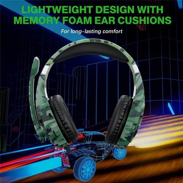 KOTION Gaming Headset LED Trådbundna hörlurar med mikrofon Kamouflage LED Grön