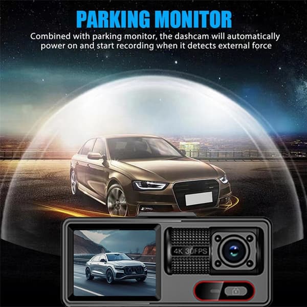 3-kanals dashcam med Wi-Fi, G-sensor, parkeringsovervågning og nattesyn Black