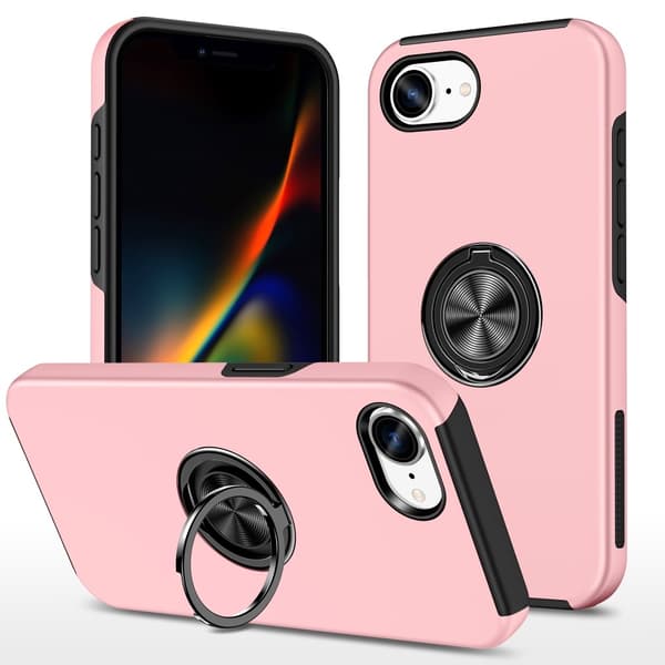 Til iPhone 17e / 16e Finger Ring Kickstand Hybrid Taske Pink