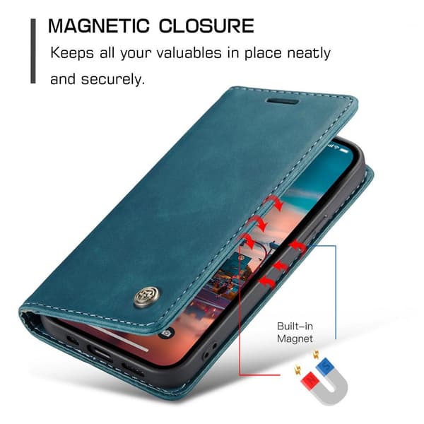 CASEME Retro lompakkokotelo iPhone 15 Plus - Sininen Blue