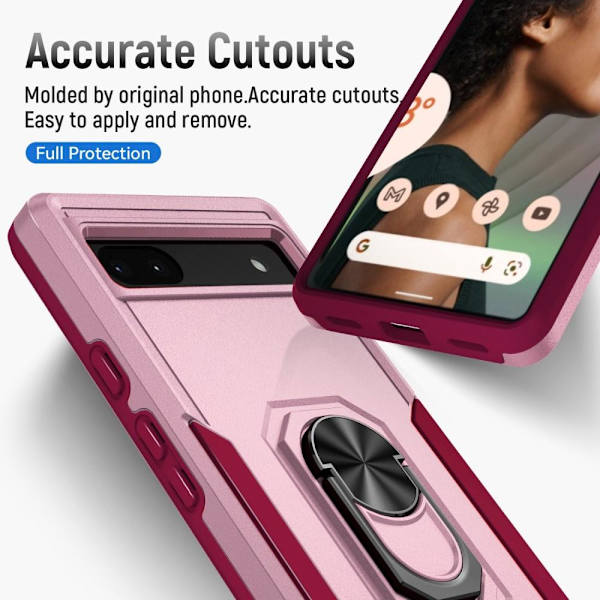Google Pixel 6A Stødsikker TPU+PC Kickstand Telefontaske Bilmonteret Metalplade - Lyserød Pink