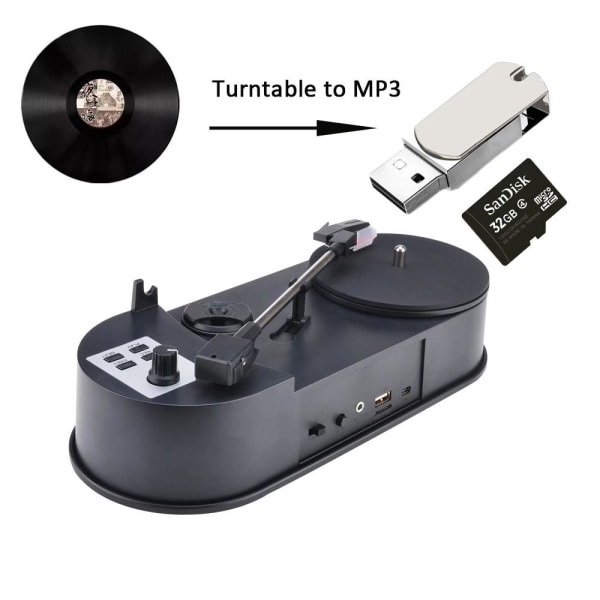 EZCAP 33/45RPM Turntable Player MP3 Converter Save Vinyl Music Records Black