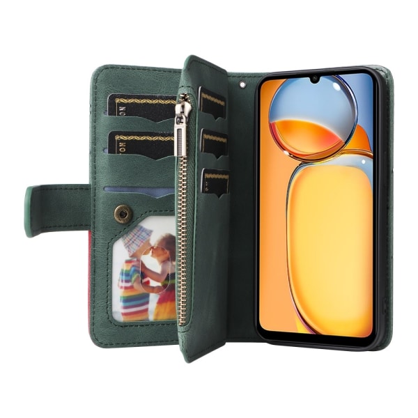 KT lompakkokotelo Xiaomi Redmi 13C:lle - Vihreä-punainen Green
