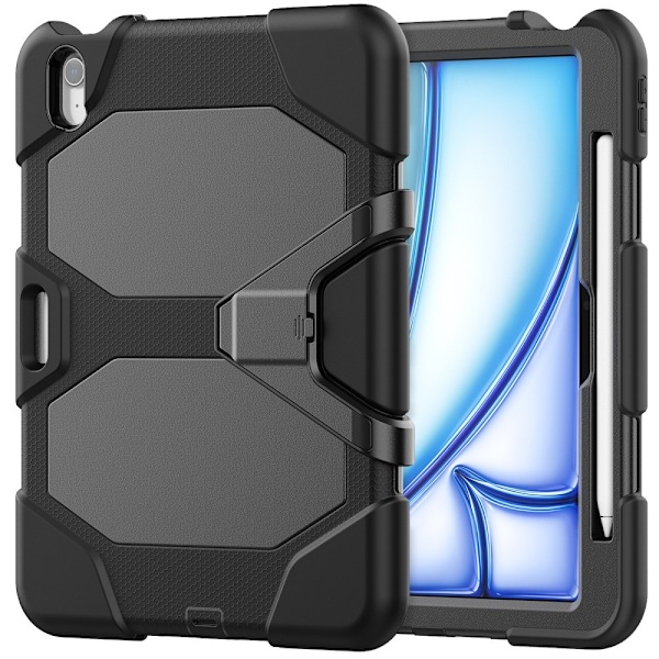 Til iPad Air 11 (2024) Cover med Skærmbeskytter og Stativ PC+Silikone - Sort Black