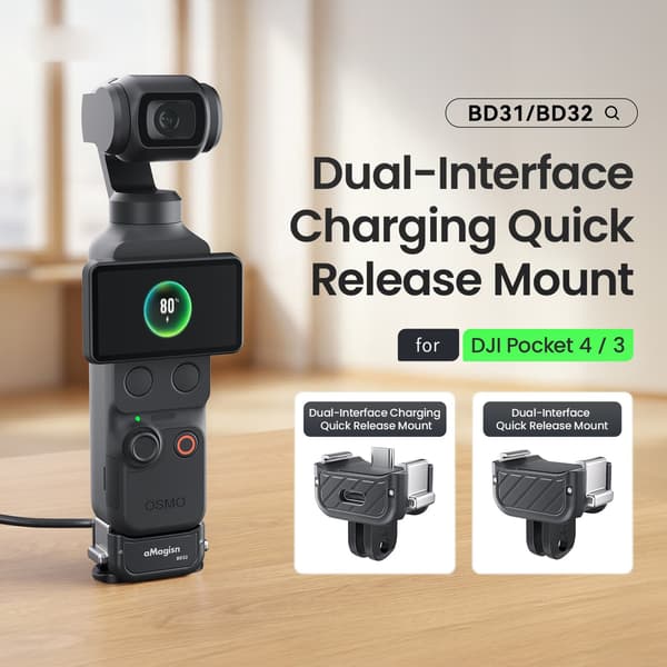 Dobbel ladestasjon for DJI Osmo Pocket 4 / 3 – magnetisk hurtigfeste Black