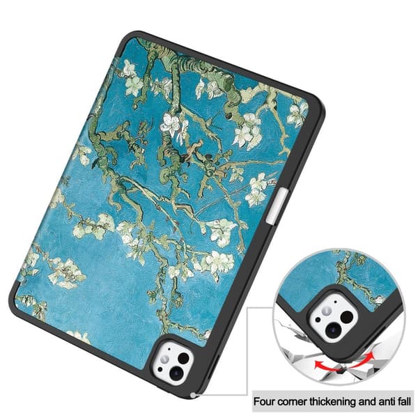 Til iPad Pro 11 (2024) Etui Tre - fold Stativ Tablet Cover med Pen Holder - Blossom Multicolor