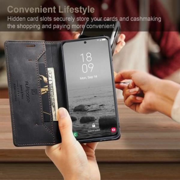 AUTSPACE A01 Retro tegnebog taske til Samsung Galaxy S23 - Sort Black