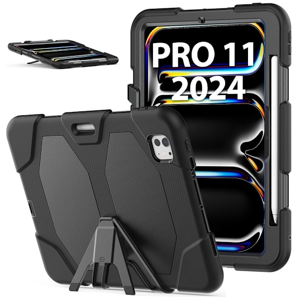 Till iPad Pro 11 (2024) Fodral Stativ Skämskydd PC+Silikon - Svart Svart