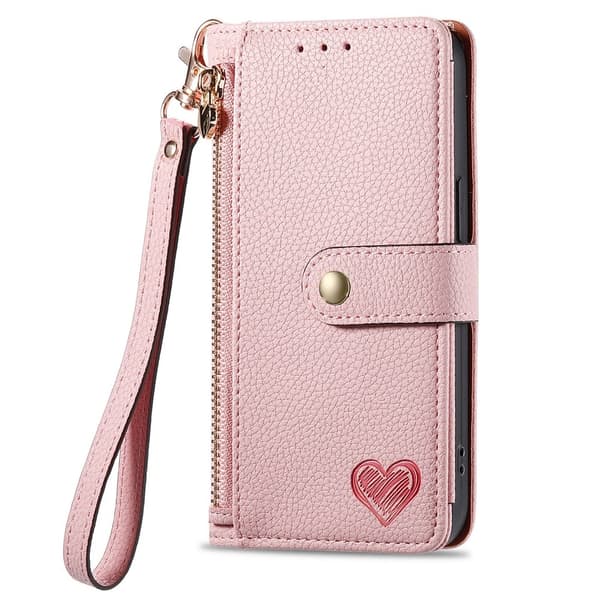 For iPhone 17 Cover RFID-blokering Lynlåslomme Tegnebogsetui med Rem Pink