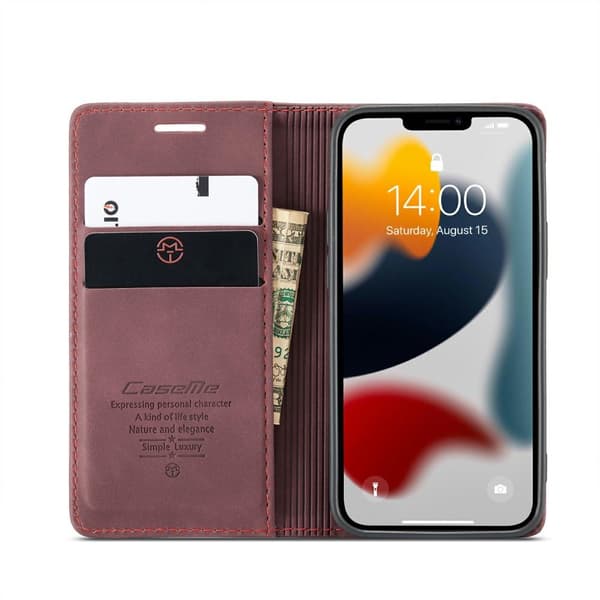 CASEME Retro Wallet Case for iPhone 13 - Winered Red