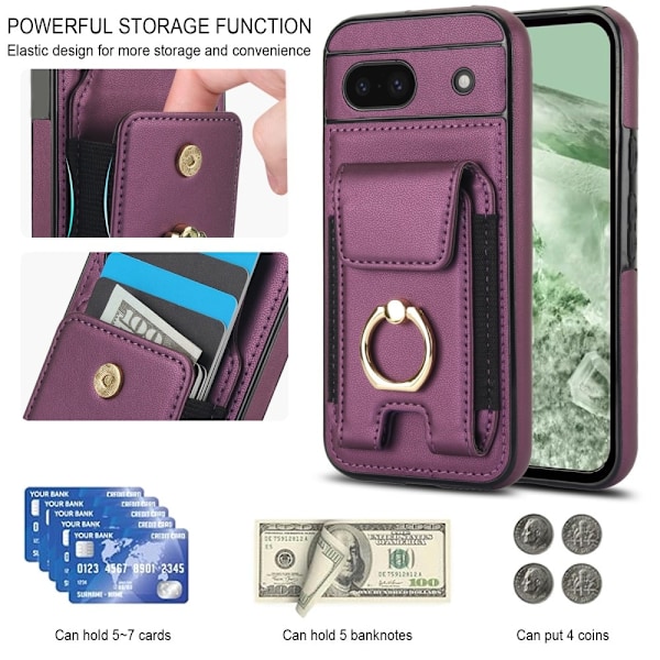 För Google Pixel 8a Kickstand Case Telefonfodral med Kortfack - Lila Lila