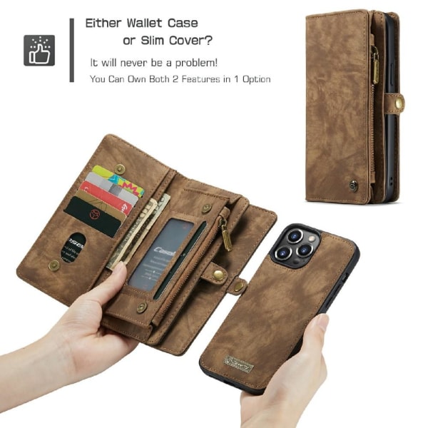 CASEME iPhone 13 Pro 2-in-1 Wallet Phone Shell - Brun Brown