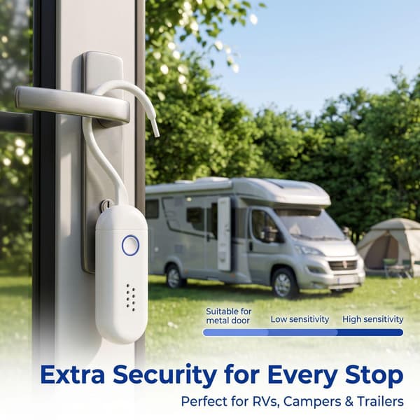 Door and Window Alarm 130 dB – Sound and Flashing Light – Door Handle Alarm White