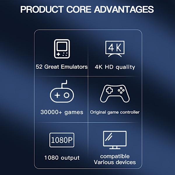 Game Stick 4K Dual 2.4G langattomat peliohjaimet ja 128G 30000+ Games for TV White