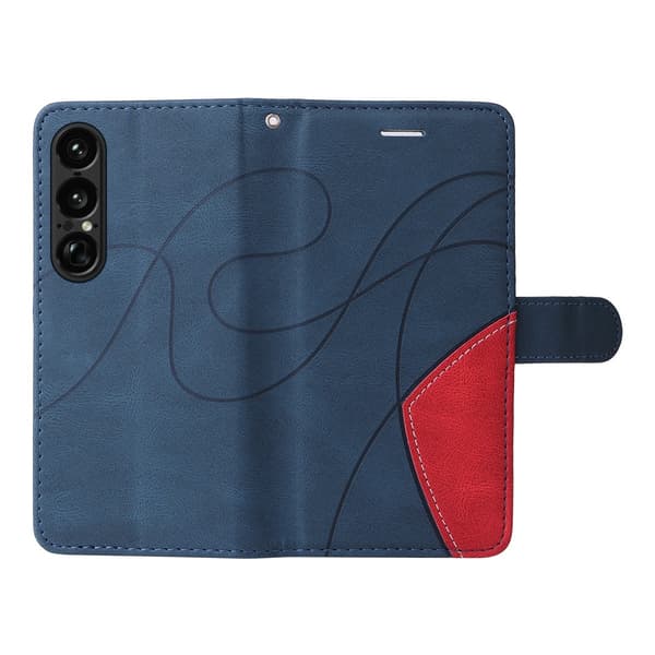 Til Sony Xperia 1 VII KT-serie-1 dobbeltfarve tegnebog Blue