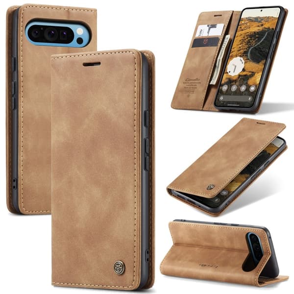 CASEME Til Google Pixel 9 Pro XL Etui Stativ Telefon Cover Brown