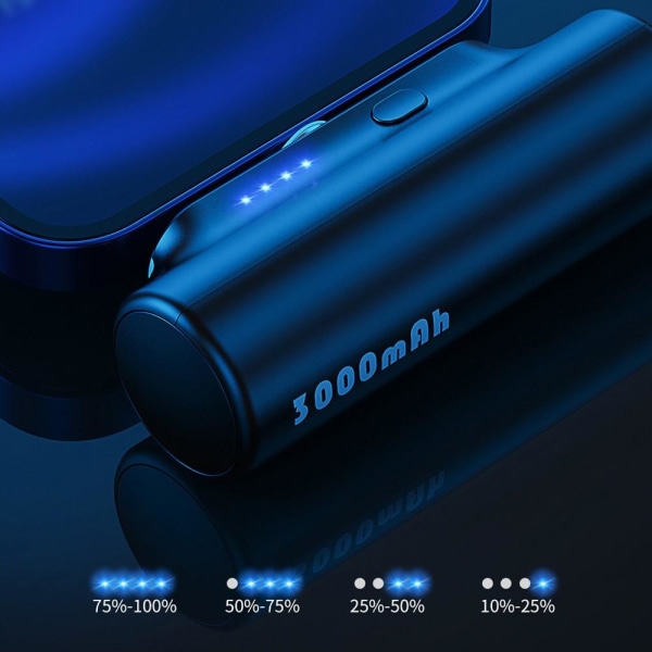 3000mAh Bärbar Powerbank USB-C/ Lightning / Micro USB Svart