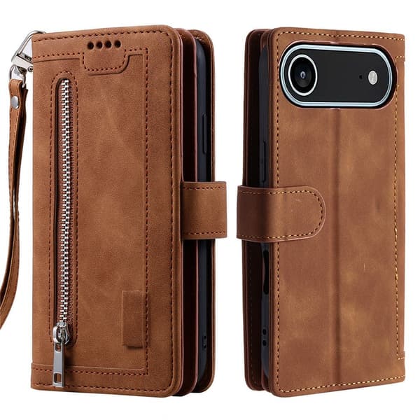 iPhone Air Kuori Vetoketjutaskulla ja 9 Korttipaikalla Brown