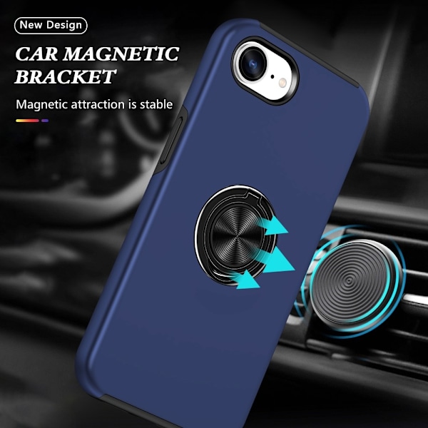 Til iPhone 17e / 16e Finger Ring Kickstand Hybrid Taske Blue