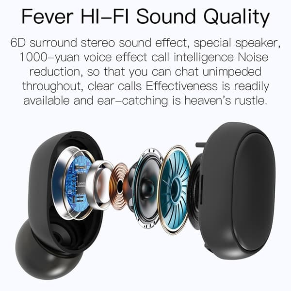 E6S Trådløse Hovedtelefoner HiFi Lyd Stereo Bluetooth In-Ear - Sort Black