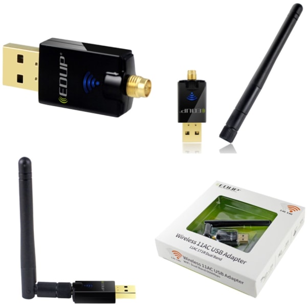 EDUP 2.4G/5G trådløs WiFi 11AC dobbeltbånd 600 Mbps USB-adapter Black