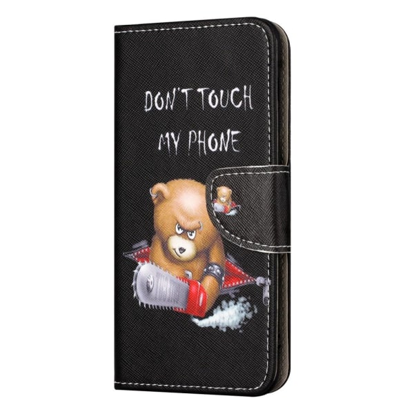 For iPhone 15 Wallet Stand Case Pattern Phone Cover - Bear Black