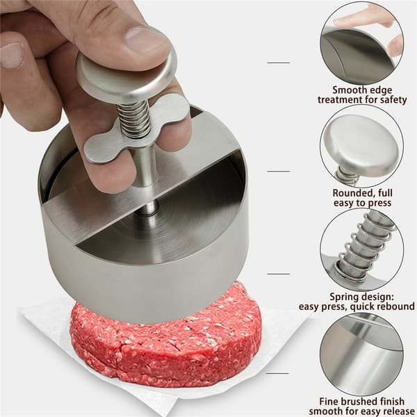 Hamburgerpresse (11,4 cm) i rustfritt stål med fjær og avtakbare deler Silver