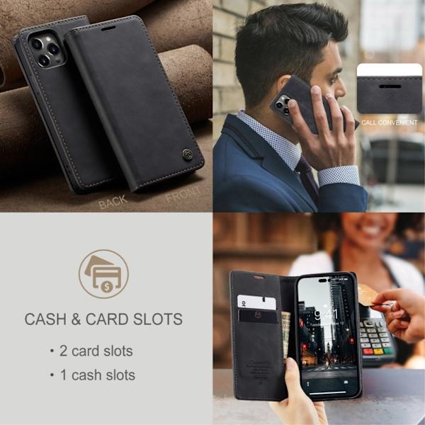 CASEME Retro tegnebog taske til iPhone 14 Pro - sort Black