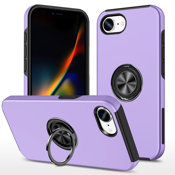 Til iPhone 17e / 16e Finger Ring Kickstand Hybrid Taske Purple