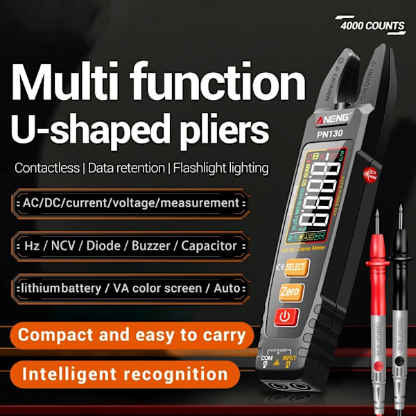 U-formad digital multimeter DC / AC Spänning Strömresistans kondensatortestare Svart