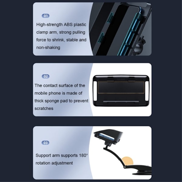 Auto Matkapuhelinteline 360° kääntyvä Tuulilasi Handsfree puhelinteline Black