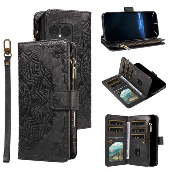 Mandala-präglat Plånboksfodral med Handledsrem till Sony Xperia 1 VIII Svart