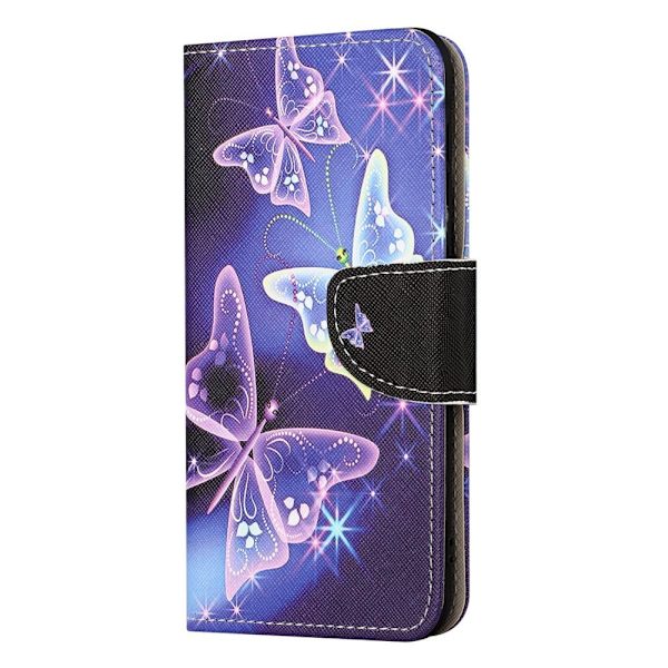 Pengesekk-Stativveske for iPhone 15 Pro - Sommerfugler Purple