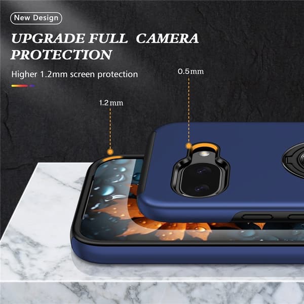 Til Google Pixel 10a SkalFingerring Kickstand Hybrid Taske - Blå Dark blue