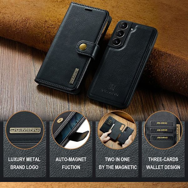 Samsung Galaxy S22+ 5G DG.MING Irrotettava 2-in-1-lompakon suojakotelo Black