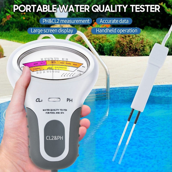 Vandkvalitetstester 2-i-1 pH/klorniveau CL2-måler med display til poolspa Green